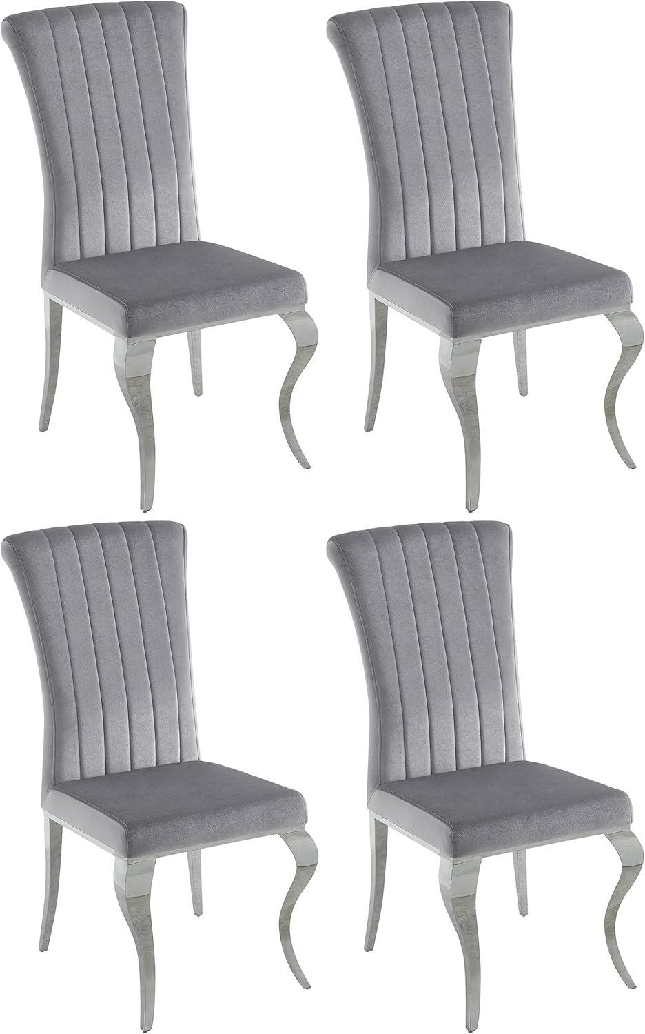 Gray Velvet Upholstered Side Chair with Chrome Legs