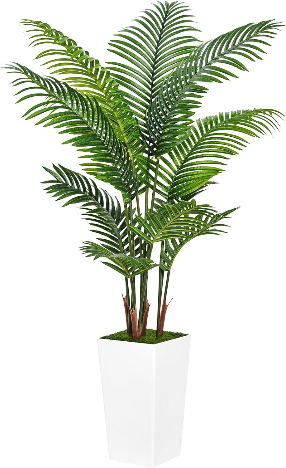 Artificial Palm Tree 5FT - Fake Tree with White Tall Planter - Faux Tropical Floor Plant in Pot - Artificial Silk Plant for Home Office Living Room Decor Indoor