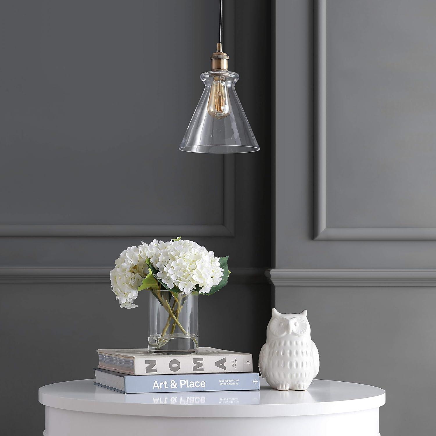 Goldwater 7.5" Adjustable Drop Metal/Glass LED Pendant, Brass Gold