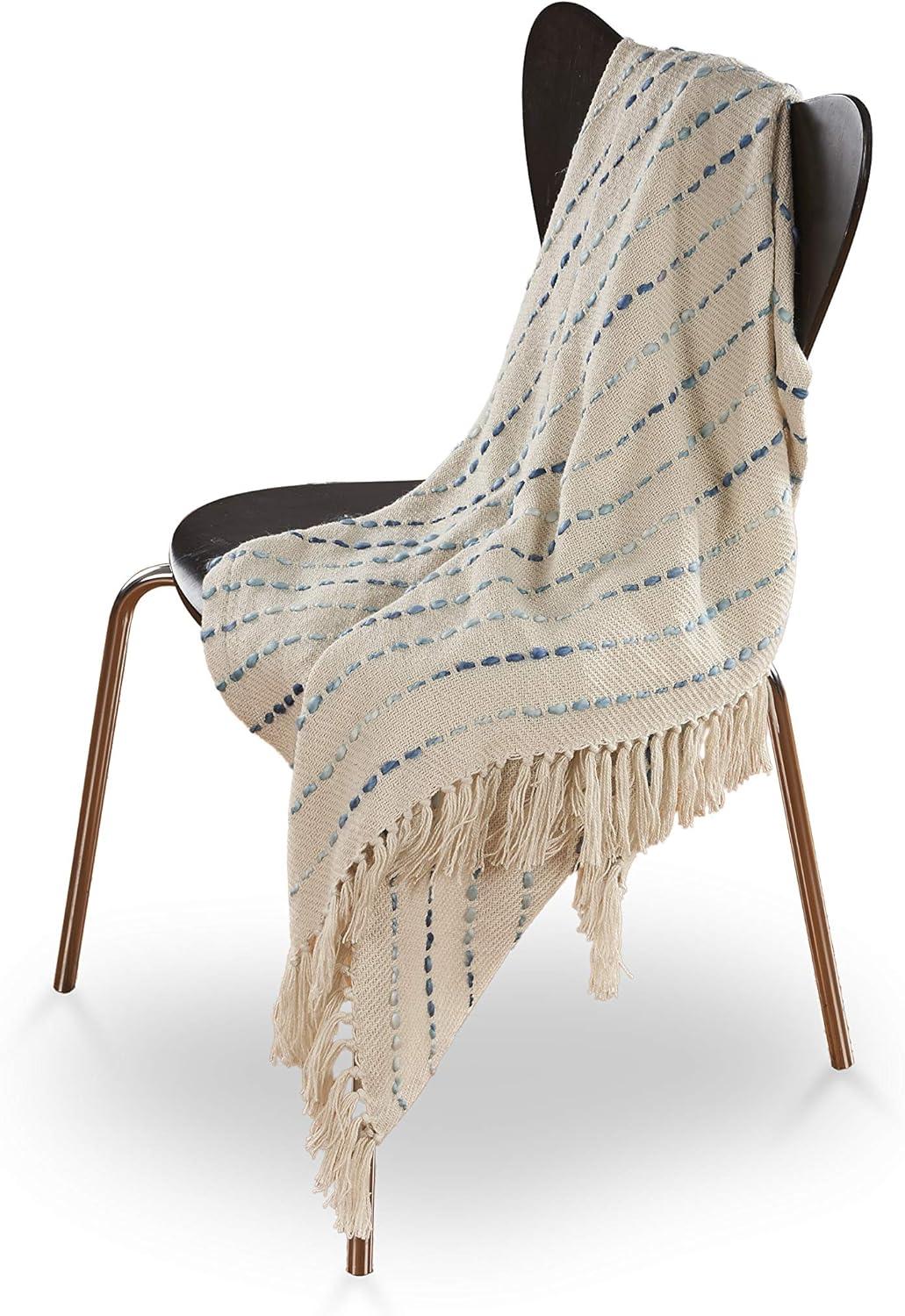 Taurus Woven Paths Interwoven Decorative Throw, Cream & Blue, 50" x 60"