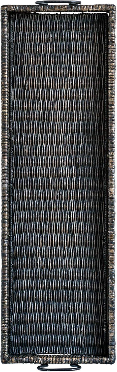 3R Studios Black Rattan and Wood Tray with Handles