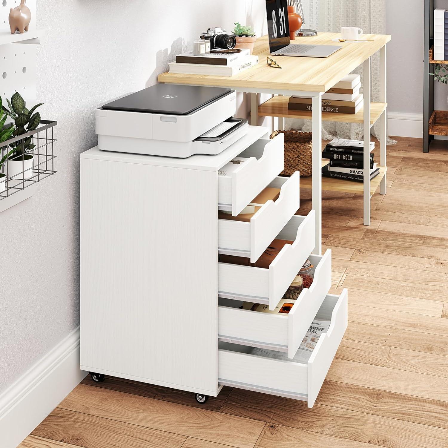 Halifax 5 Drawer Cabinet with Casters White - Winsome: Office Furniture Storage, Printer Stand