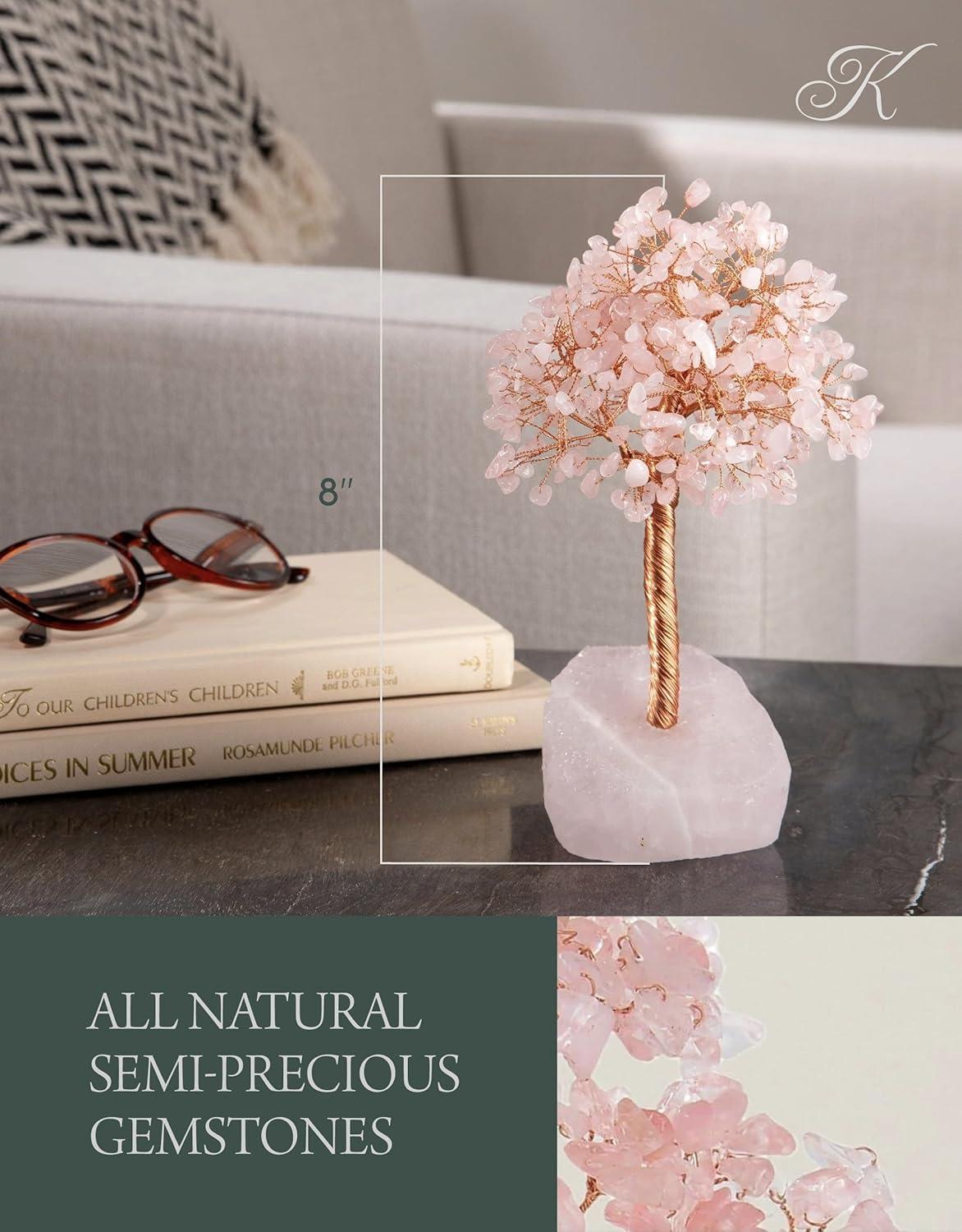 Rose Quartz Natural Gemstone Tree of Life  with Rose Quartz Base