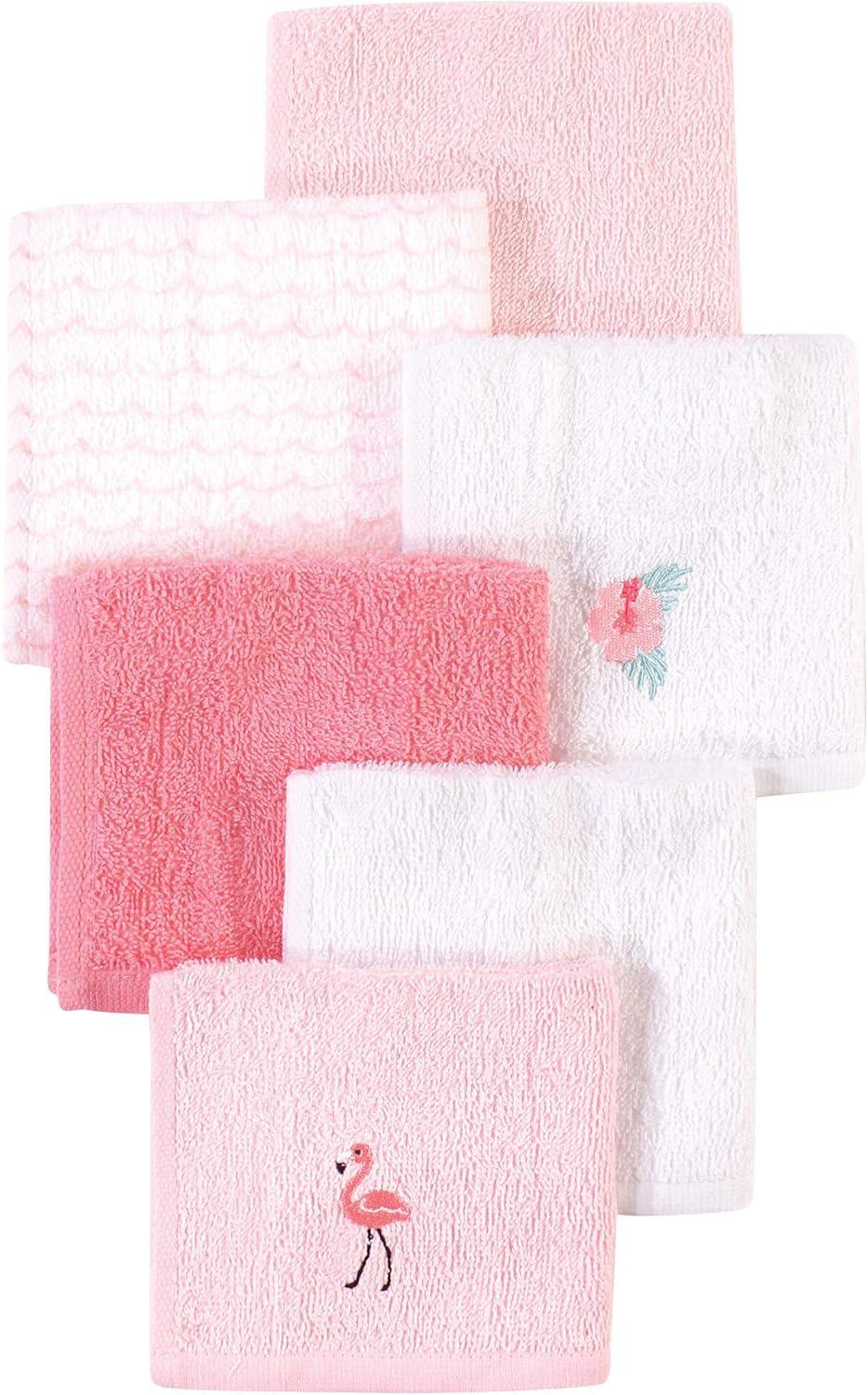 Hudson Baby Infant Girl Super Soft Cotton Washcloths, Flamingo, One Size