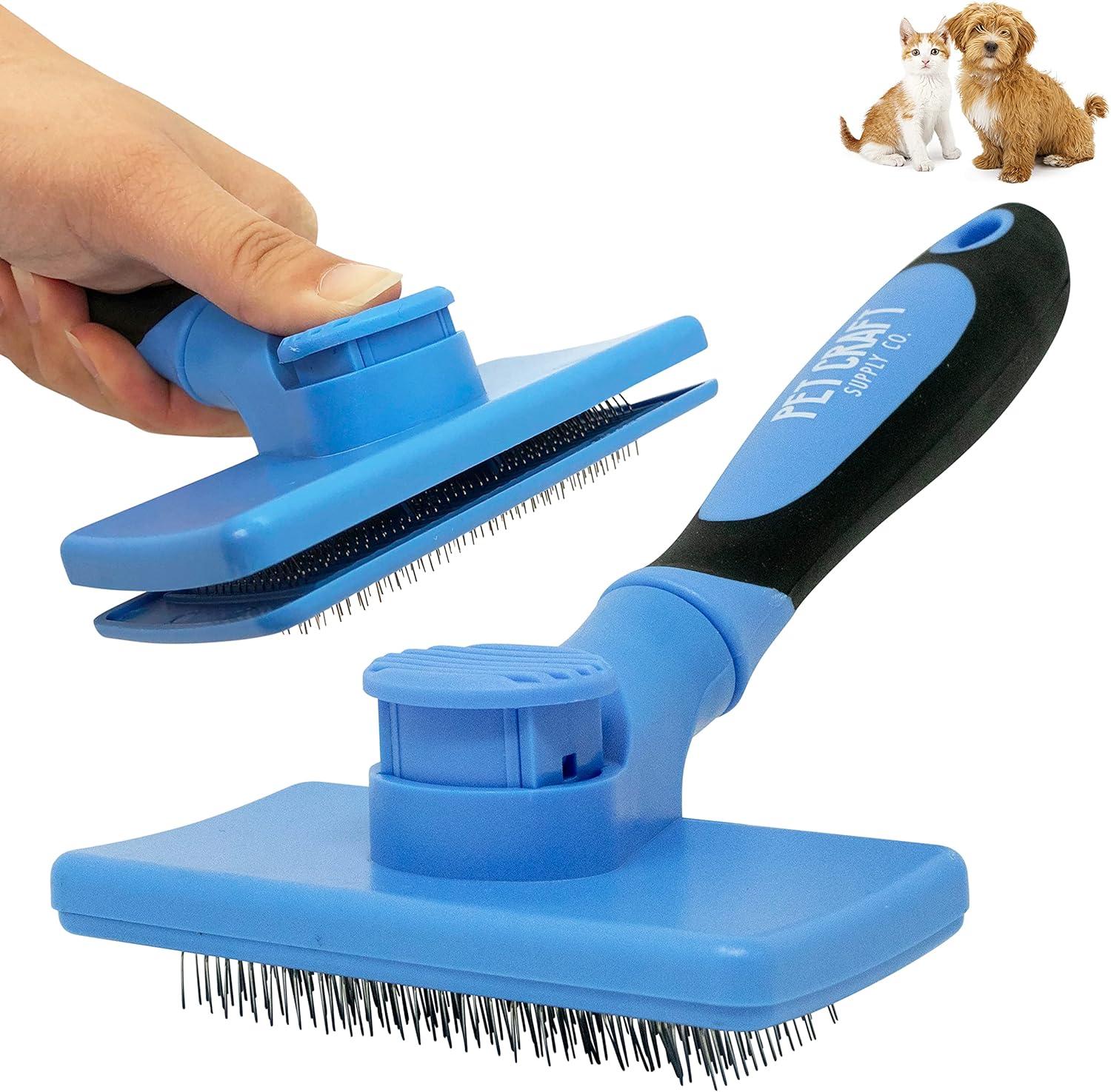 Blue Self-Cleaning Slicker Brush for Dogs and Cats