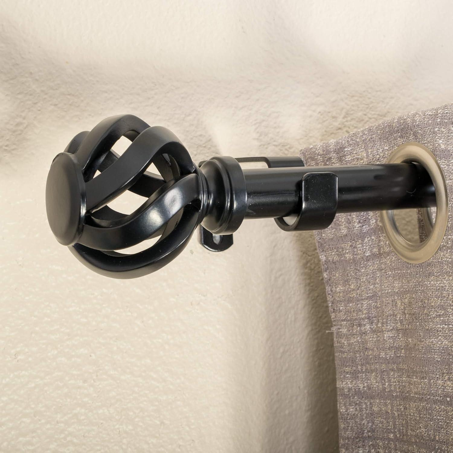 Adjustable Black Metal Curtain Rod Set with Finial, 18-36 Inches