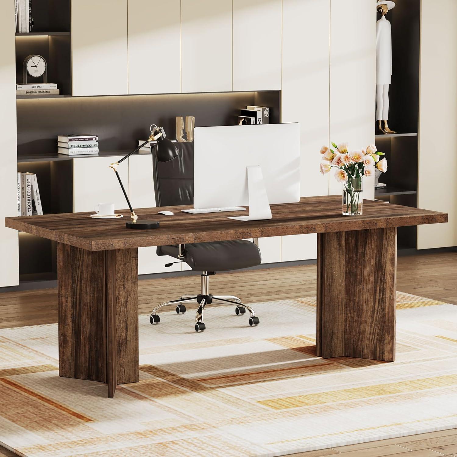 Walnut Brown 63" Adjustable Height Executive Wood Desk