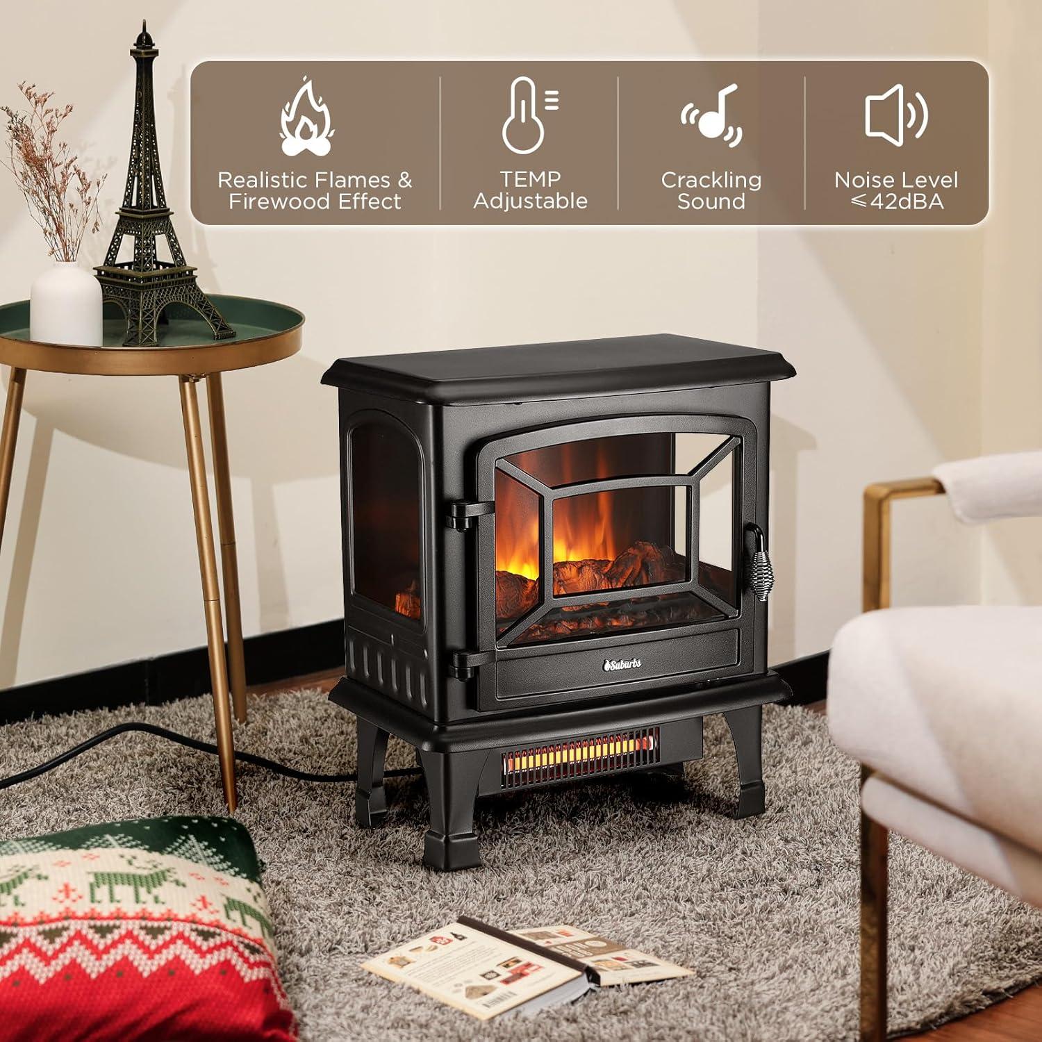 Black 20-Inch Freestanding Electric Fireplace Heater