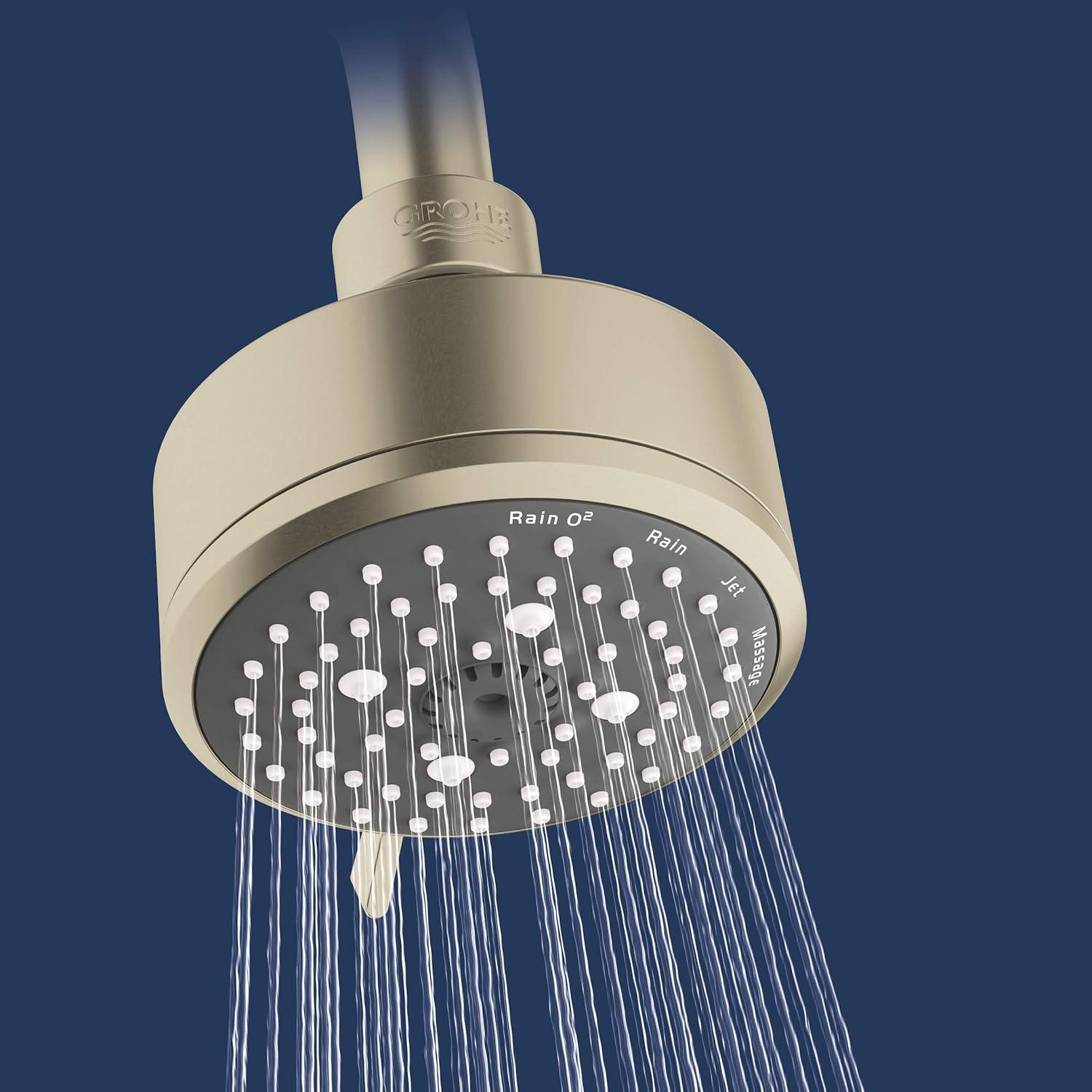 Tempesta Fixed 4-Setting Shower Head Rain O2 Rain Massage Jet Settings