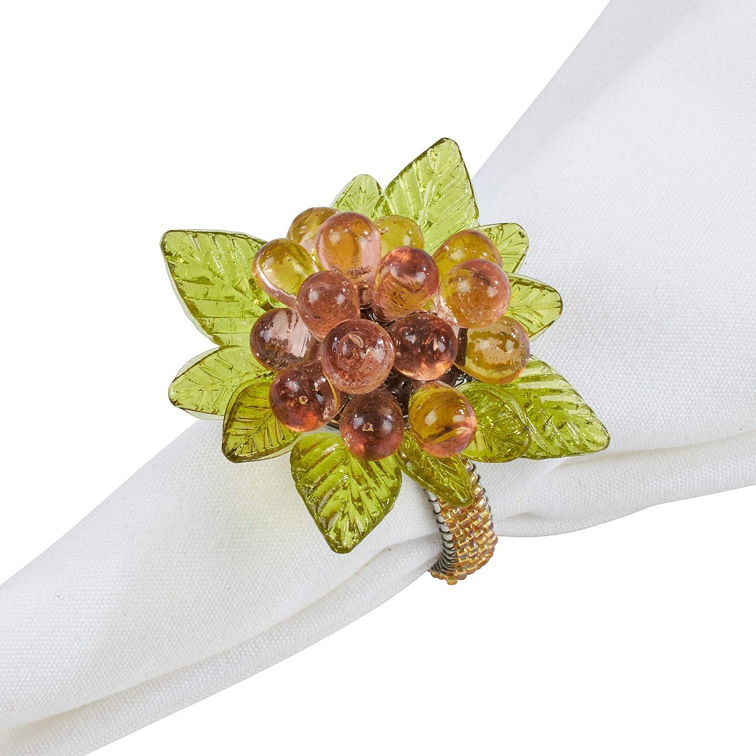 Saro Lifestyle Napkin Ring Holders With Beaded Flower And Leaves (Set of 4)