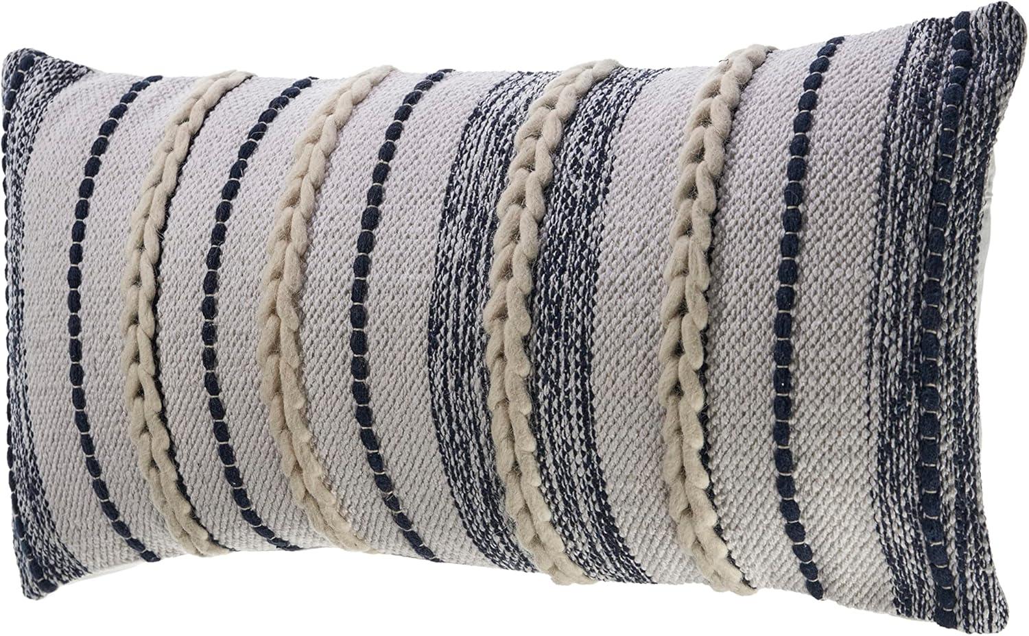 Ox Bay 14" x 28" Blue/ White Stripe Cotton Wool Blend Pillow Cover