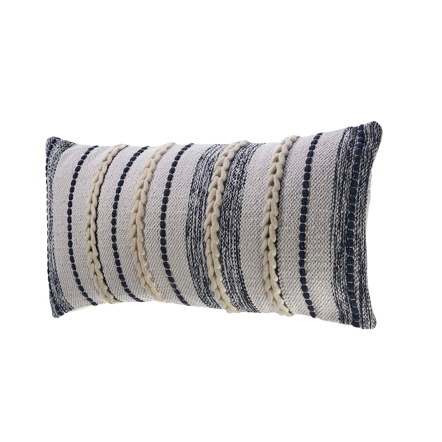 Ox Bay Tessa 14" x 28" White/Navy Striped Adult Decorative Lumbar Throw Pillow Cover