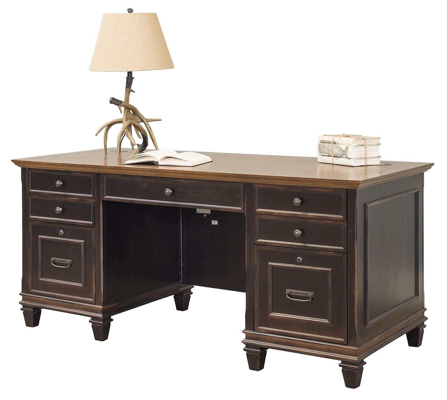 Hartford Executive Home Office Desk with Hutch, Black and Brown