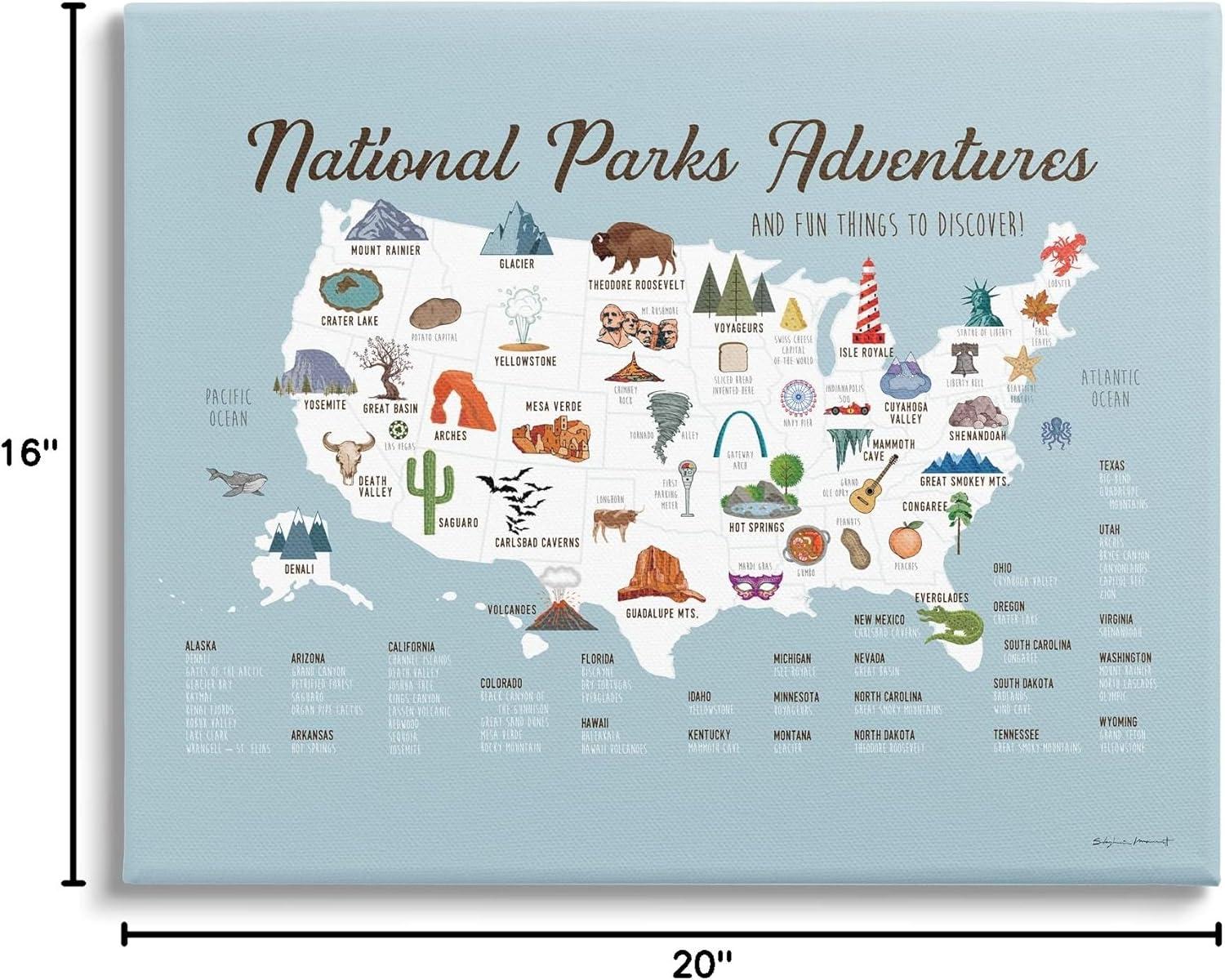 Stupell Industries National Parks Adventures USA Map Gallery Wrapped Canvas Wall Art