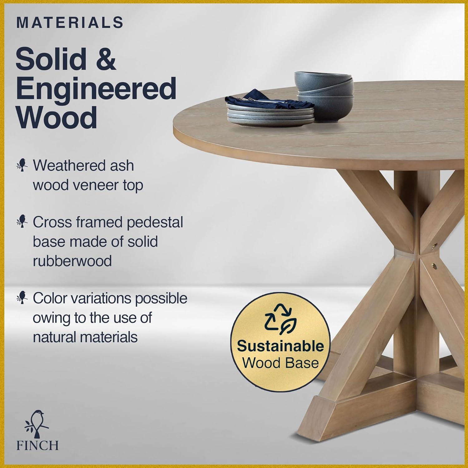 Finch Alfred Round Solid Wood Rustic Dining Table