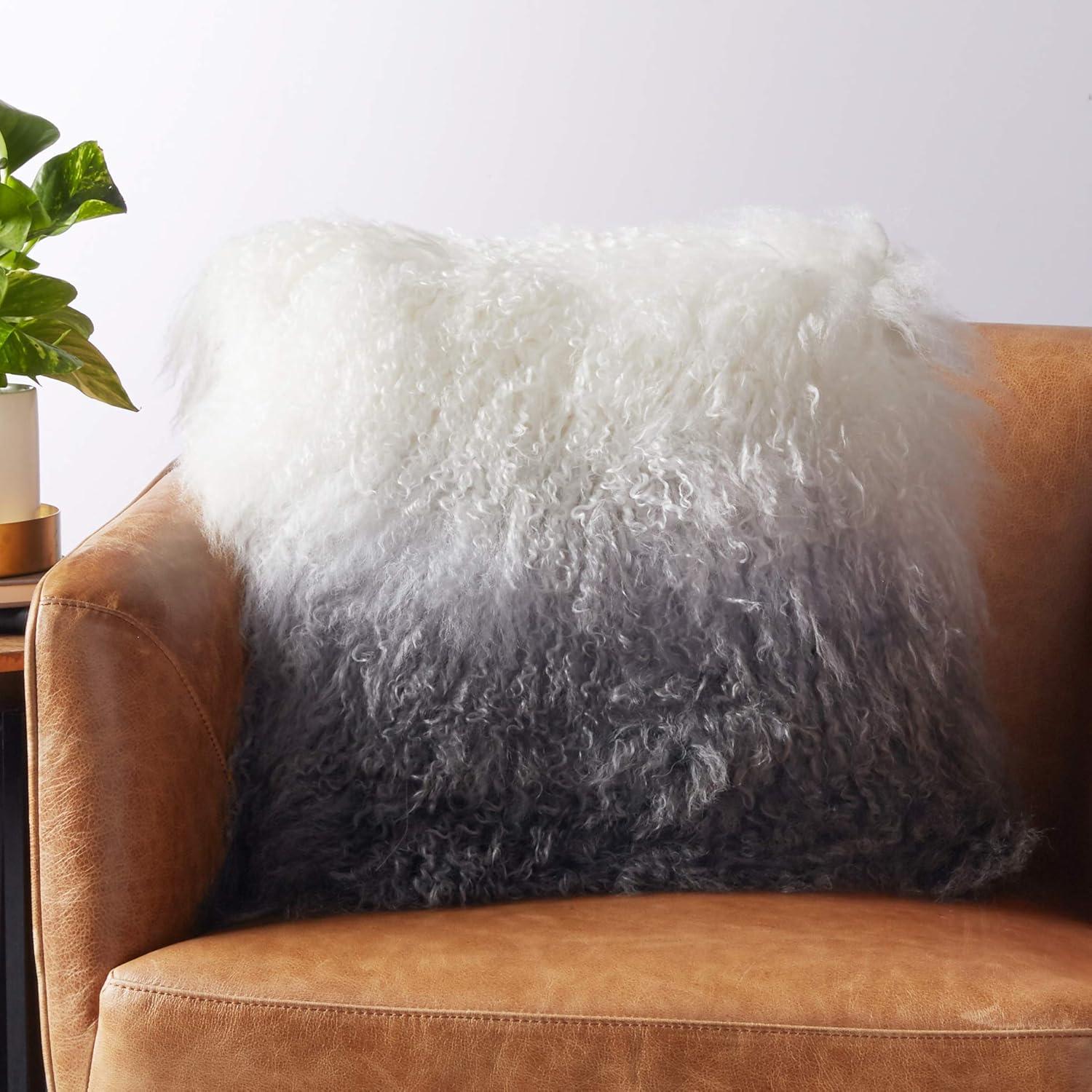 Saro Lifestyle Mongolian Collection Mongolian Lamb Fur Wool Throw Pillow, Poly Filled