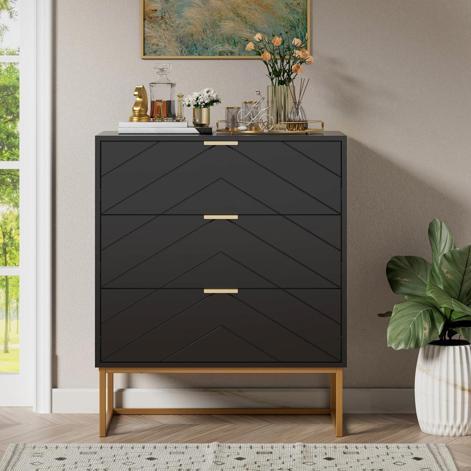 2024 New 3 Drawer Dresser for Bedroom, Modern Chest of Drawers with 3 Drawers, Tall Nightstand with Metal Base and Metal Handles, Storage Cabinet for Bedroom, Hallway