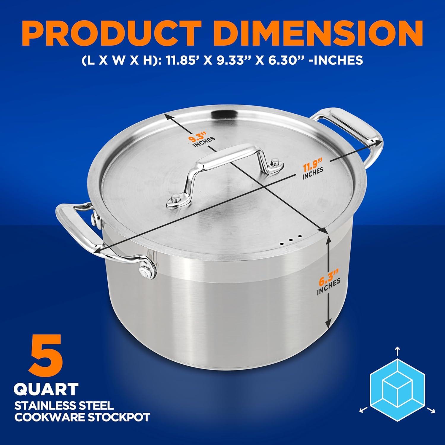 NutriChef 5-Quart Stainless Steel Stockpot with Lid