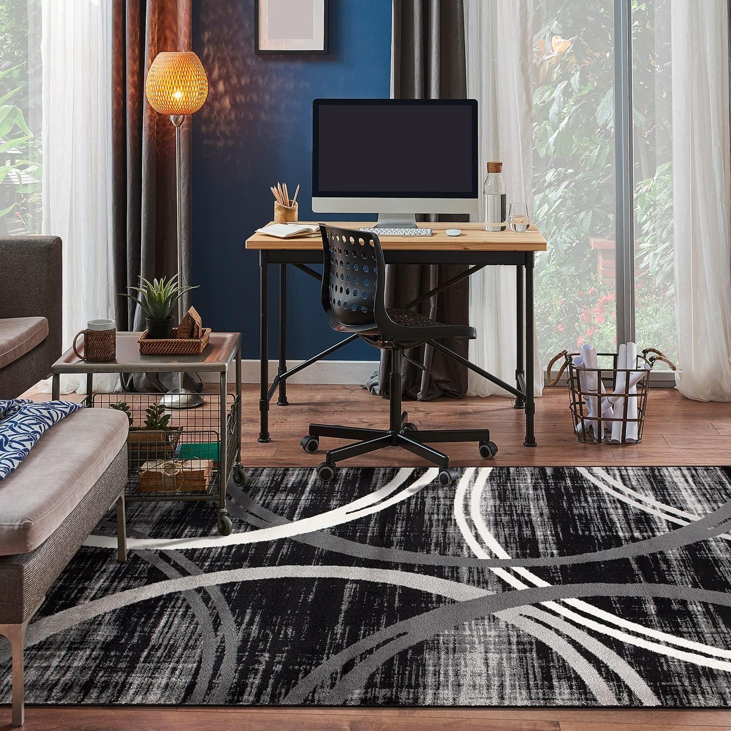 World Rug Gallery Contemporary Abstract Circles Design 3'3" x 5'  Black Area Rug