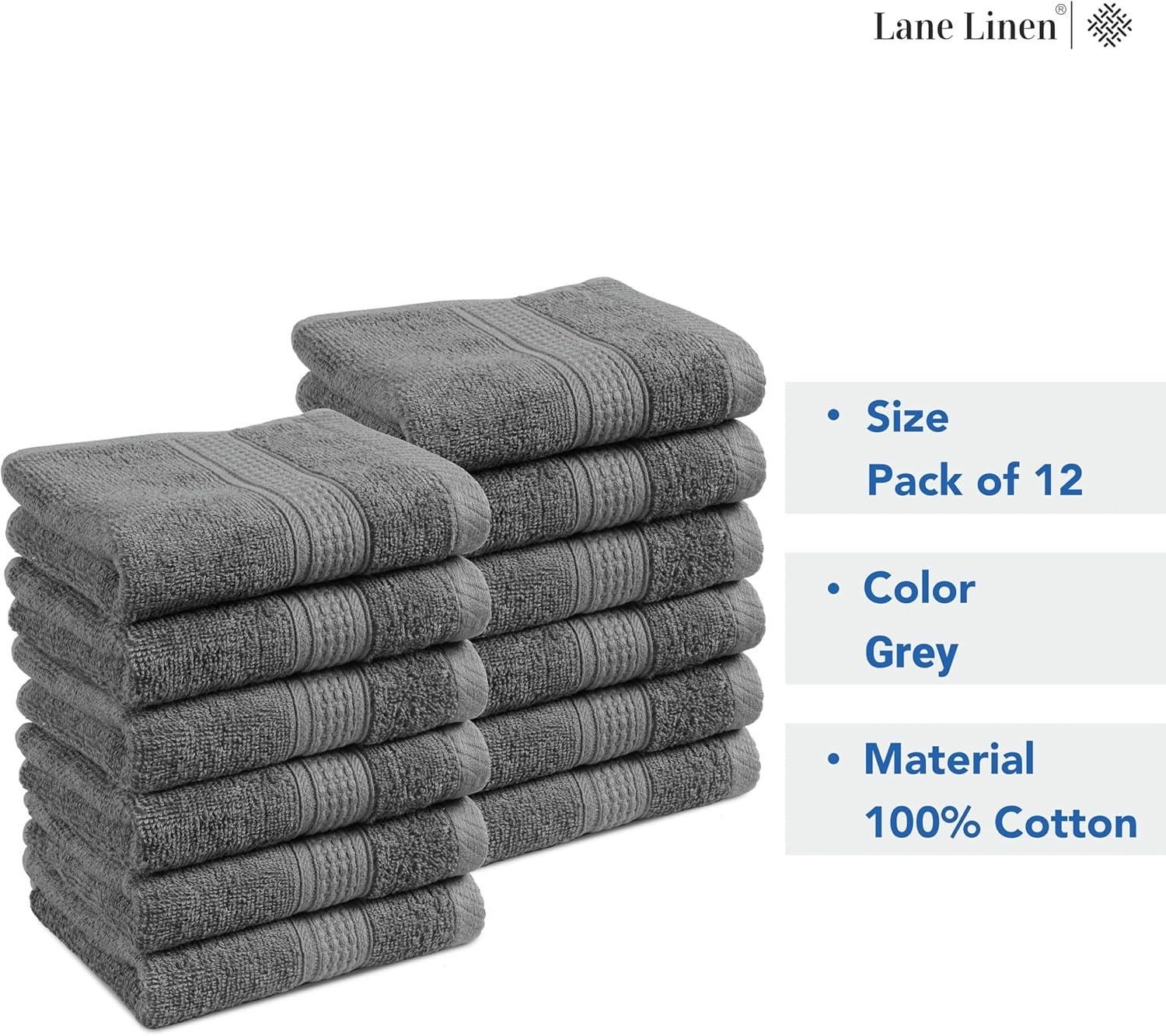 White Classic Luxury 100% Cotton Washcloths Set of 12 - 13x13" Gray