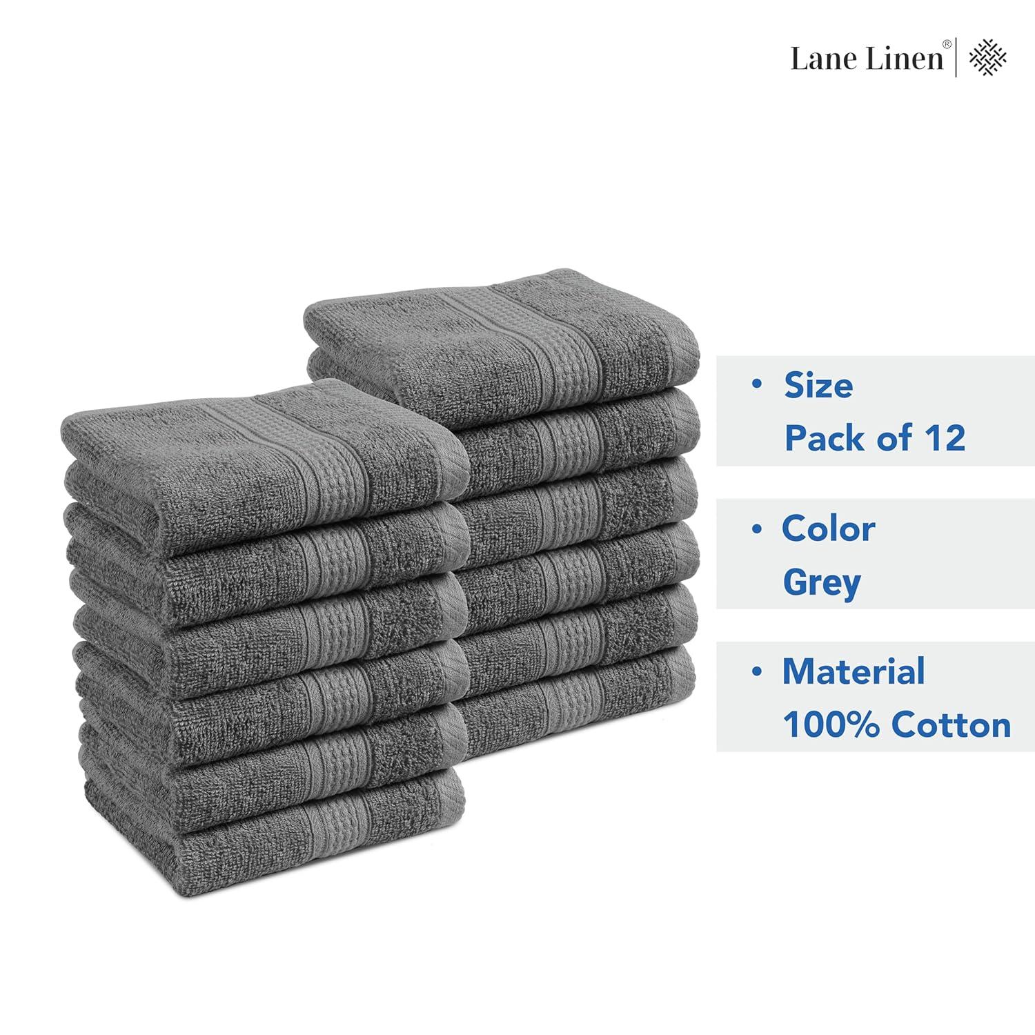 White Classic Luxury 100% Cotton Washcloths Set of 12 - 13x13" Gray