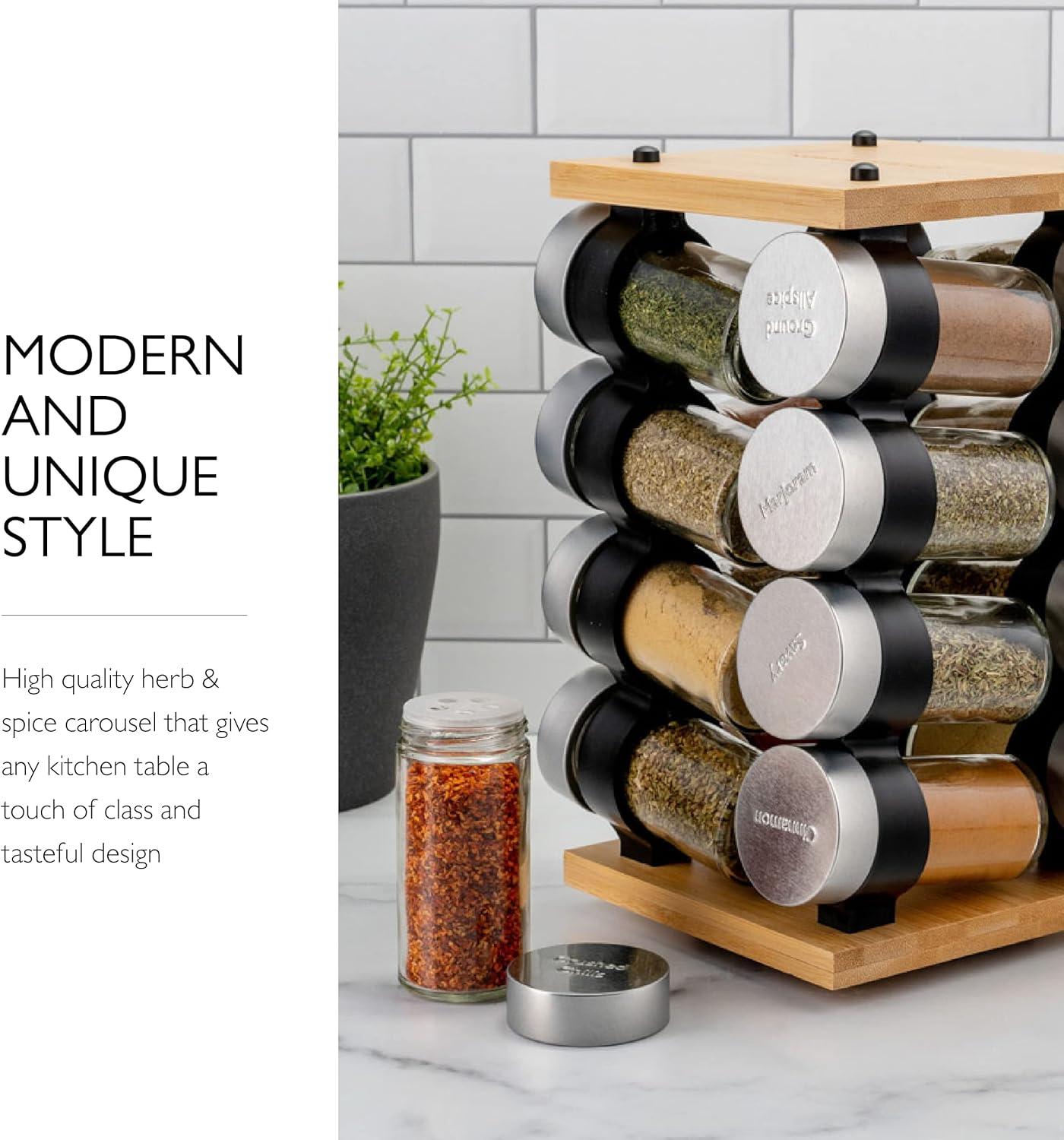 Latitude Run® Silver Stainless Steel Tiered Spice Rack - 16 Jar Manual Revolving Carousel For Easy Access