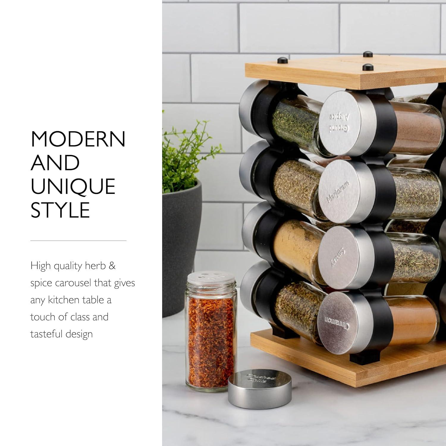 Latitude Run® Silver Stainless Steel Tiered Spice Rack - 16 Jar Manual Revolving Carousel For Easy Access