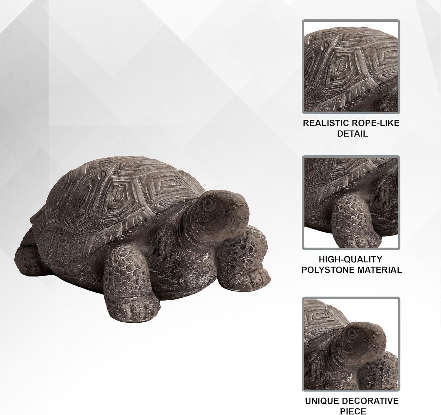 16.1" Grey Polystone Walking Turtle Statue for Indoor Outdoor Decor