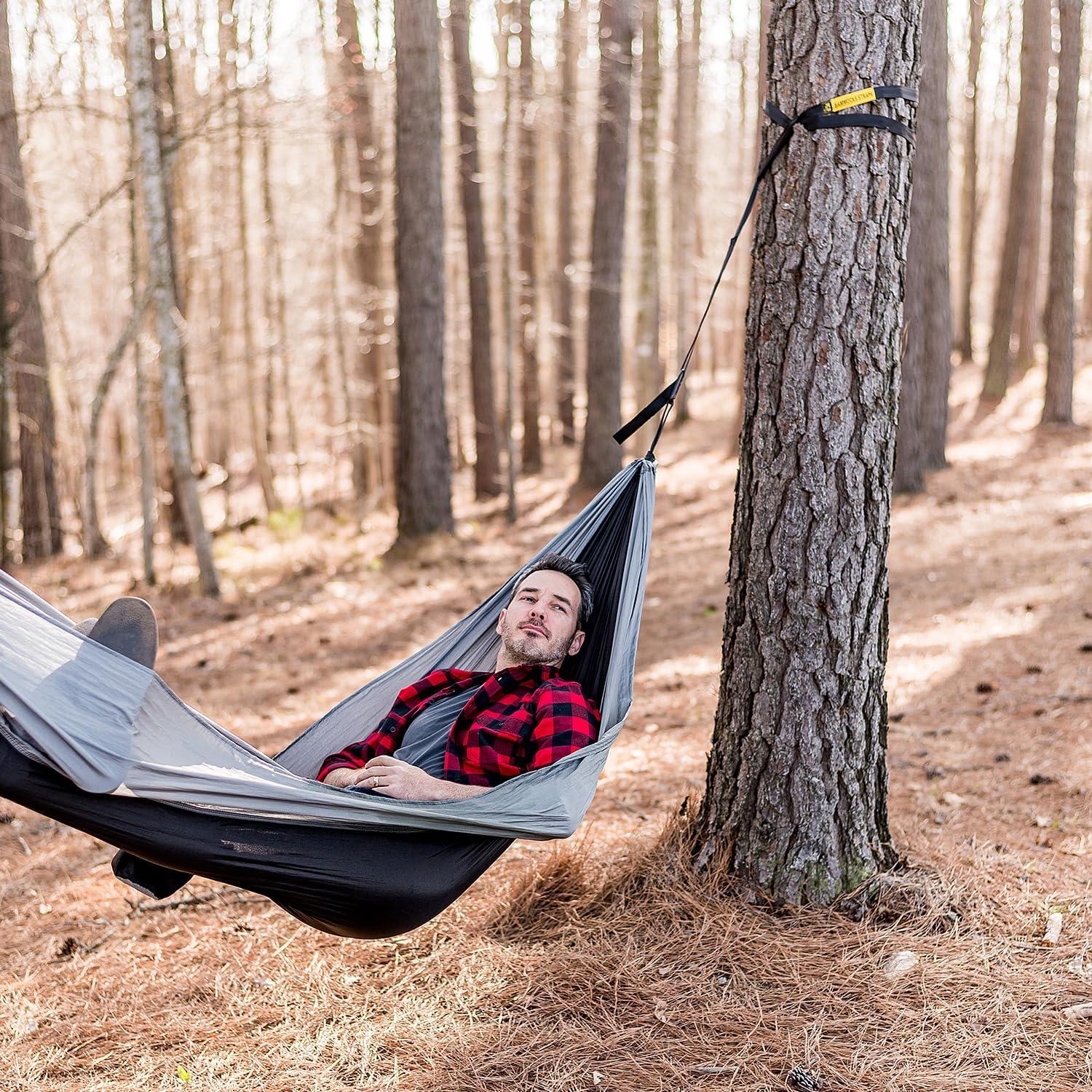 ELK Single Person Hammock with Tree Straps - Lightweight Parachute Nylon for Outdoor Adventures (Black/Gray)