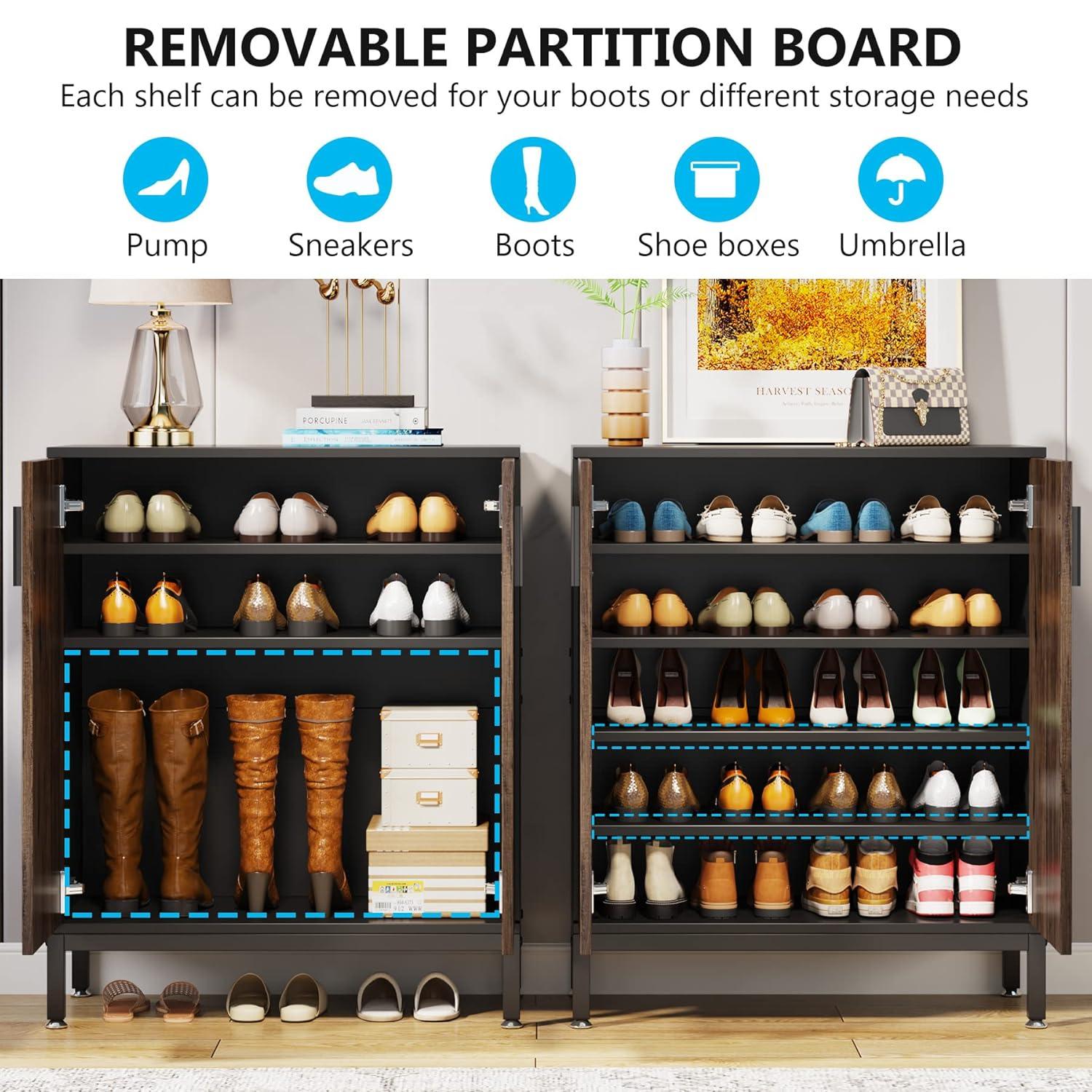 Shoe Cabinet with Doors, 20 Pairs Entryway Shoe Storage Cabinet with Shelves, 5-Tier Modern Free Standing Shoe Racks Storage Organizer for Closet, Living Room, Bedroom(White/Natural)