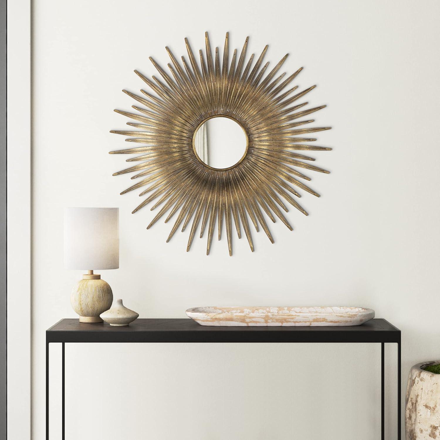 28 Inch Round Wall Mirror - Gold Sunburst Accent Mirror for Living Room Decor