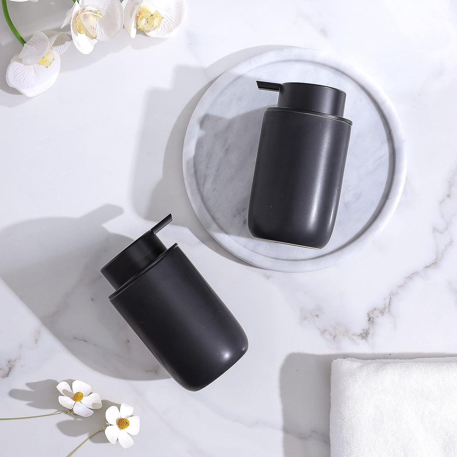 Matte Black Ceramic Cylindrical Soap Dispenser