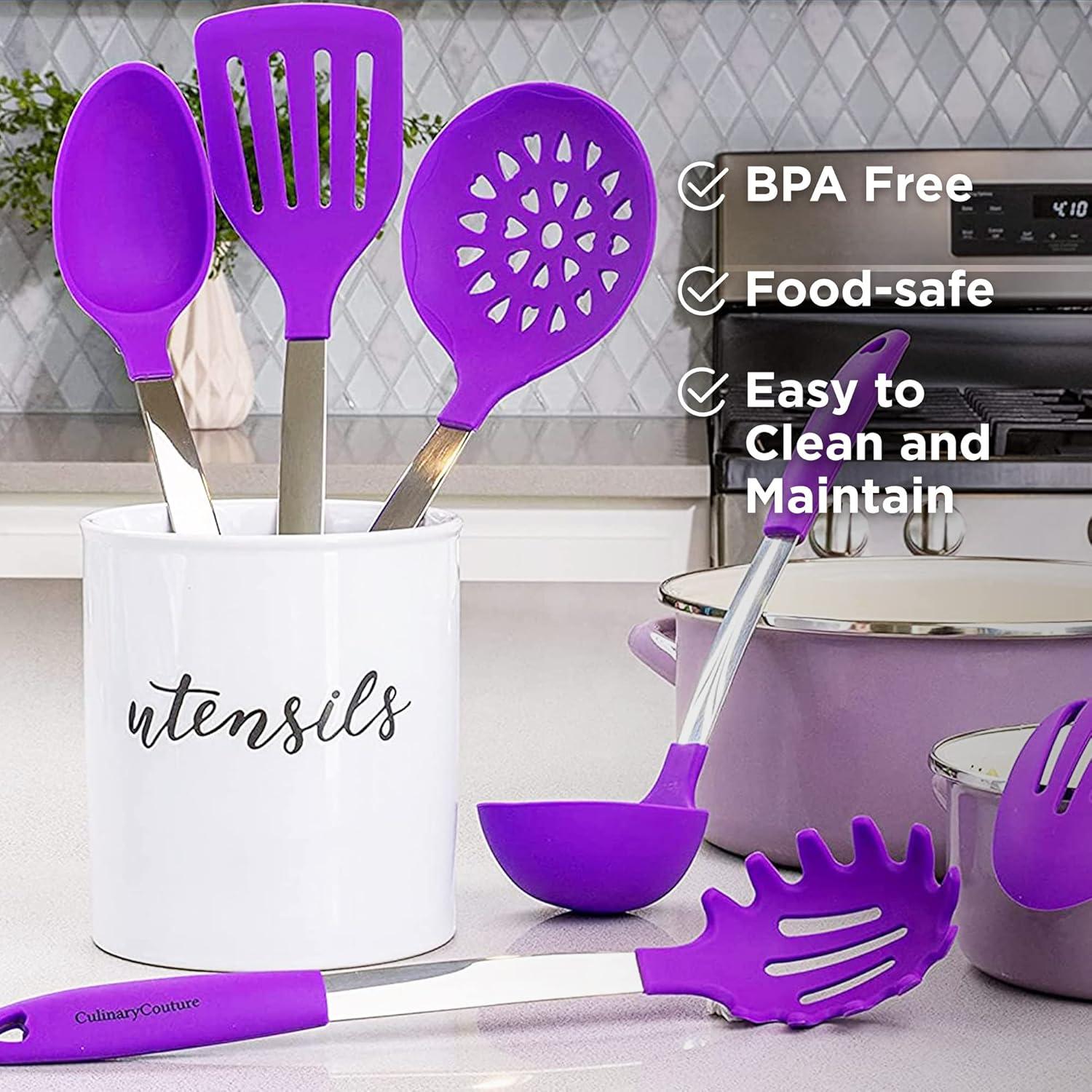 Culinary Couture Kitchen Utensils Set Cooking Essentials Silicone & Stainless Steel Set of 6 Purple