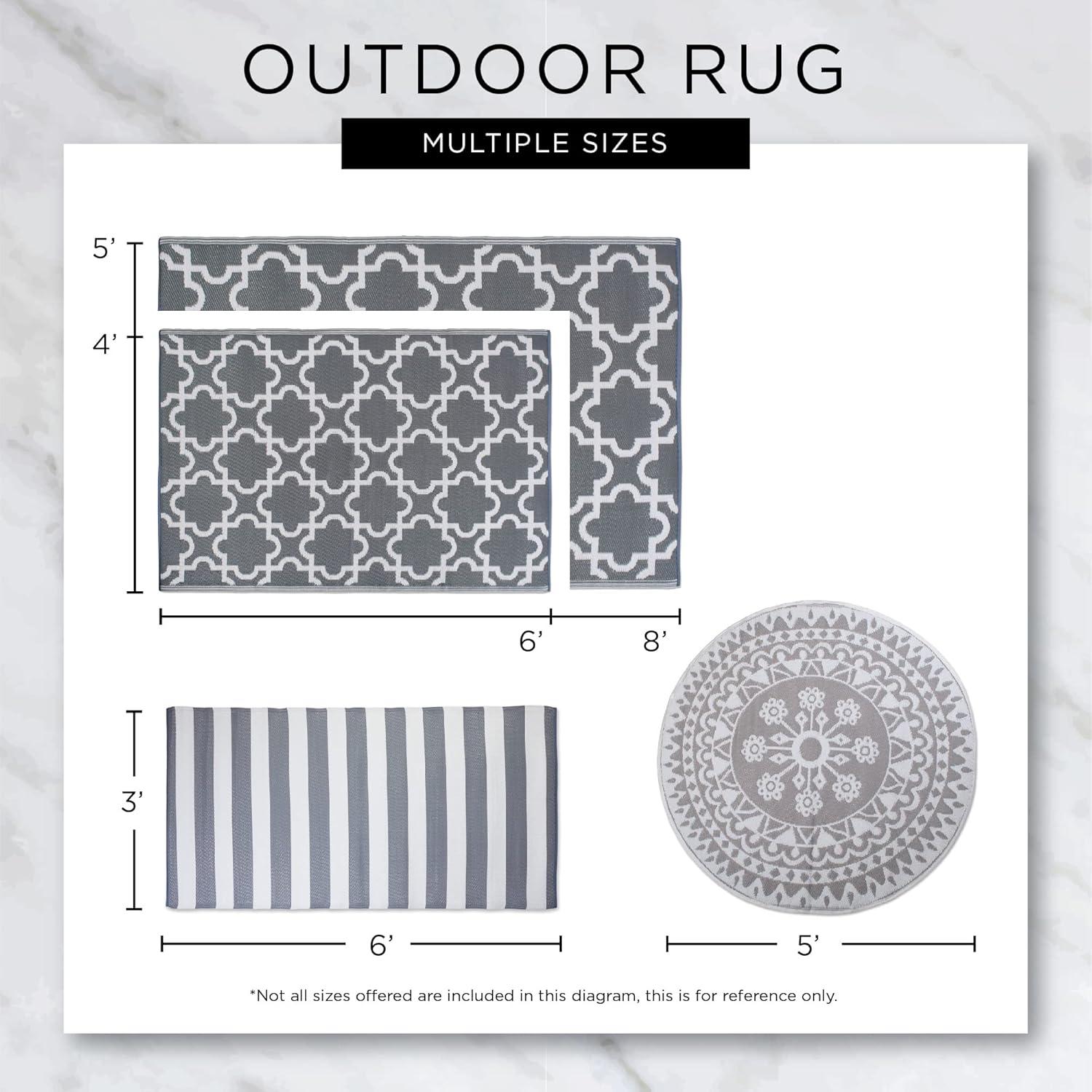 Reversible Black & White Synthetic Outdoor Rug, 4' x 6'