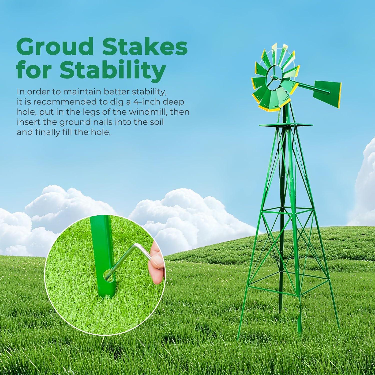 Outdoor Weather Resistant Yard Garden Windmill 8FT Green