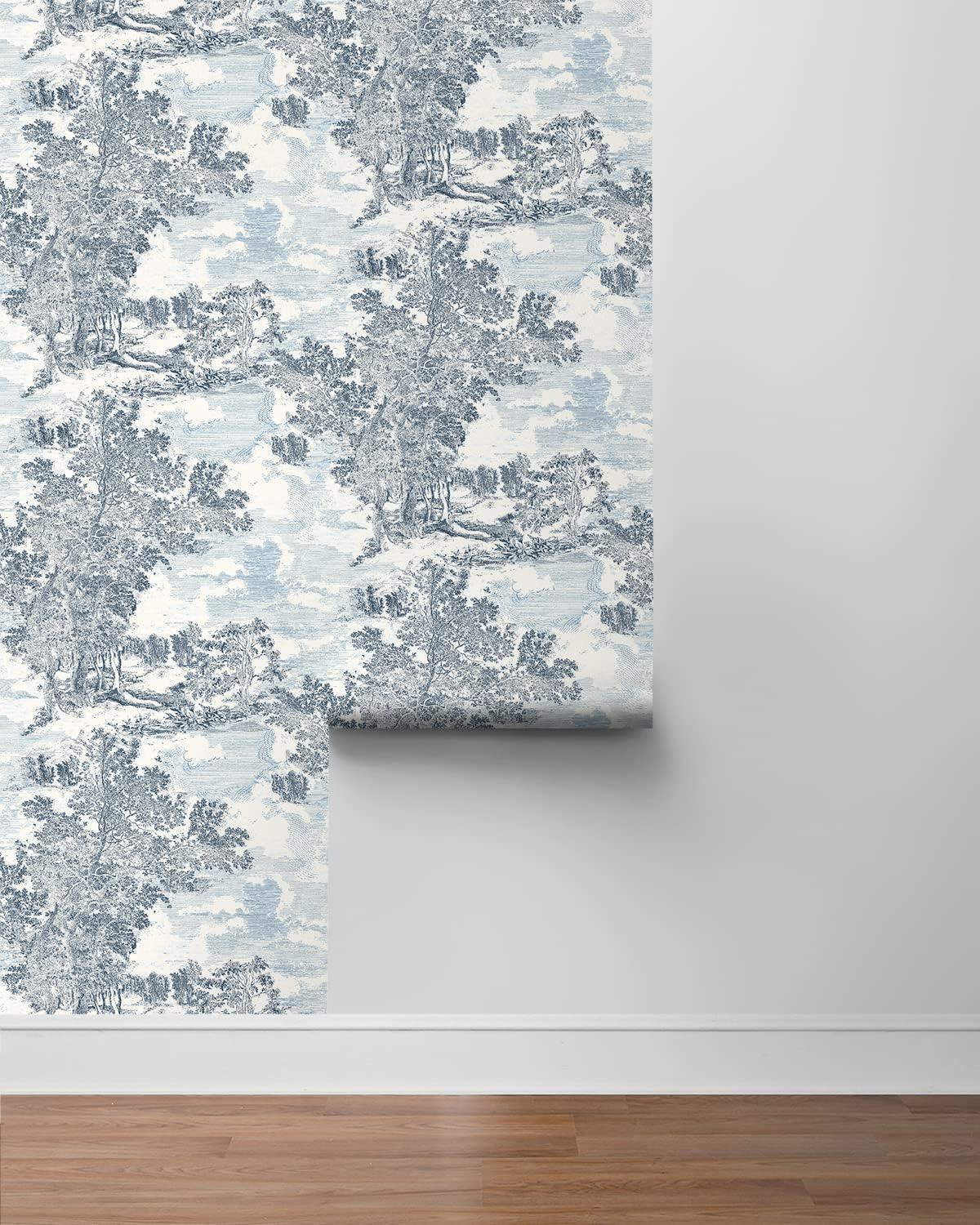 Serene Scenes Toile Sapphire Vinyl Peel and Stick Wallpaper Roll ( Covers 30.75 sq. ft. )