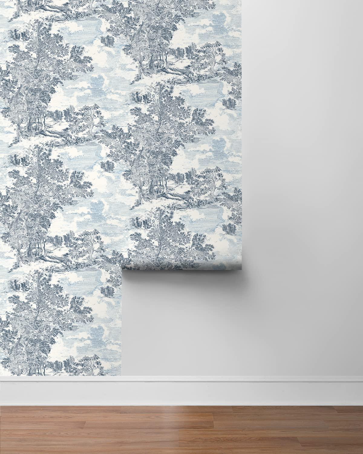 Serene Scenes Toile Sapphire Vinyl Peel and Stick Wallpaper Roll ( Covers 30.75 sq. ft. )