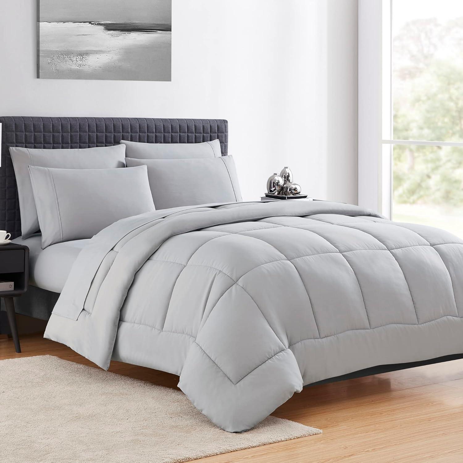 Full Silver Reversible Microfiber Down Alternative Comforter