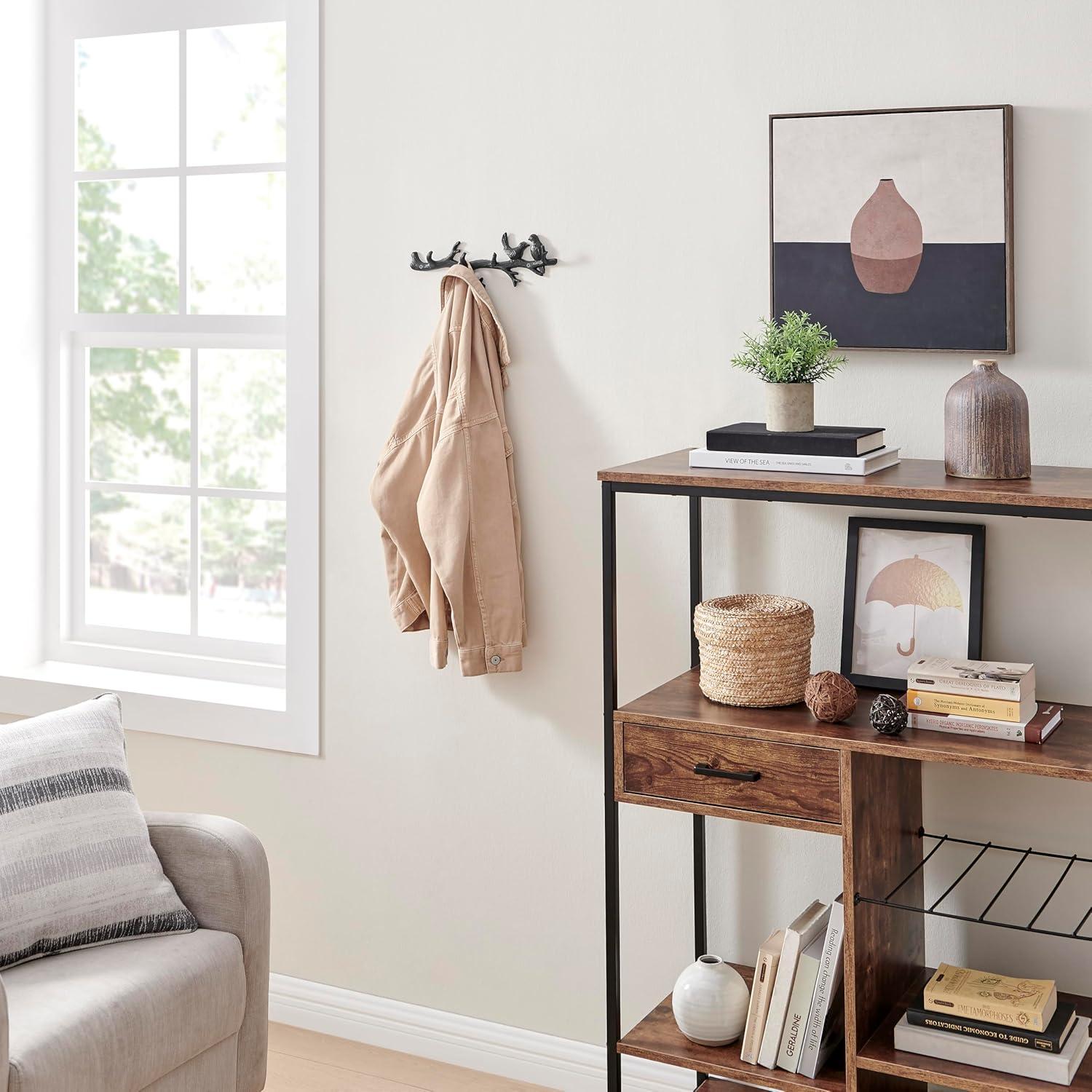 Danya B. Dark Brown Cast Iron Birds on Tree Branch Decorative Wall Sculpture Utility Hook Unit with 4 Hooks