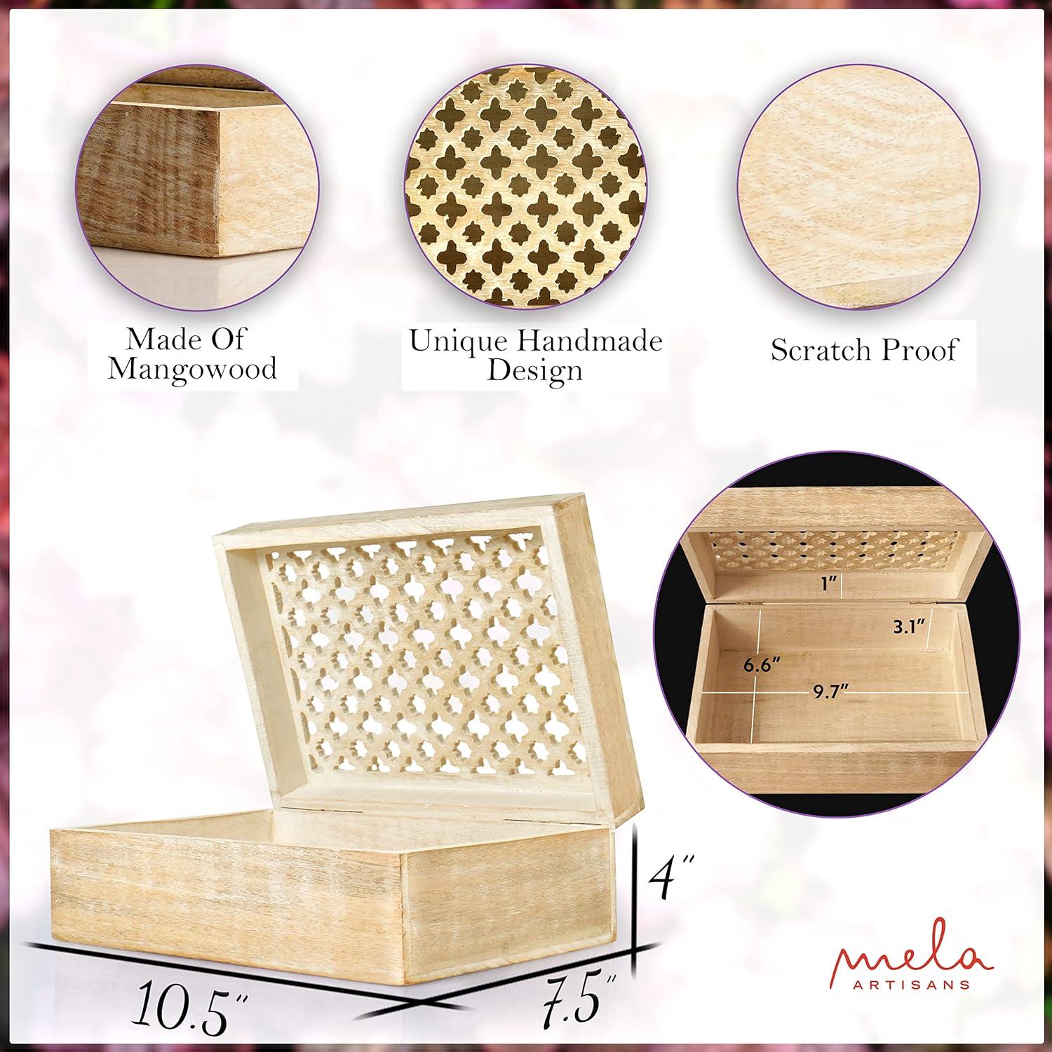Mela Artisans Wood Keepsake Box with Hinged Lid in Trellis Design White- Extra Large
