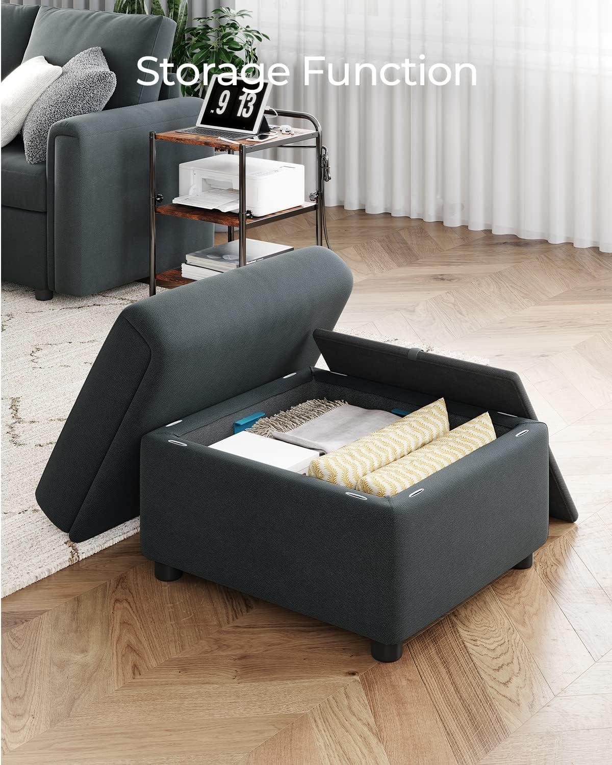 Dark Gray Polyester Fabric Storage Ottoman with Alloy Steel Frame