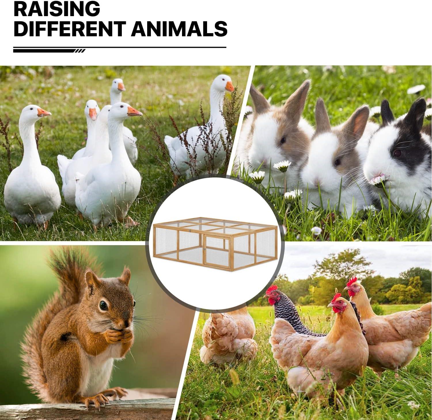 MoNiBloom 68" Wooden Chicken Coop Cage Rabbit Hutch Enclosure Poultry Pet Hutch Garden Backyard with Mesh Run Cage House Indoor and Outdoor Use (Natural)