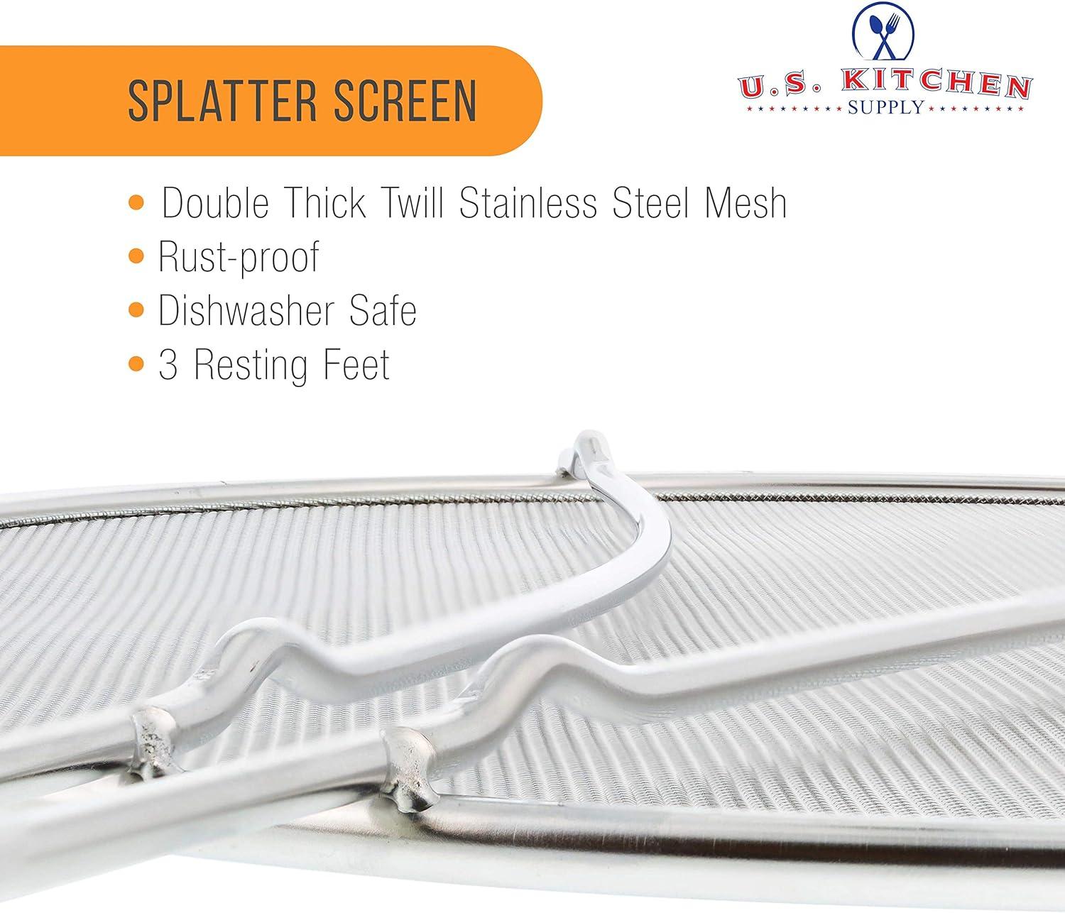 U.S. Kitchen Supply 13" Stainless Steel Fine Mesh Splatter Screen with Resting Feet