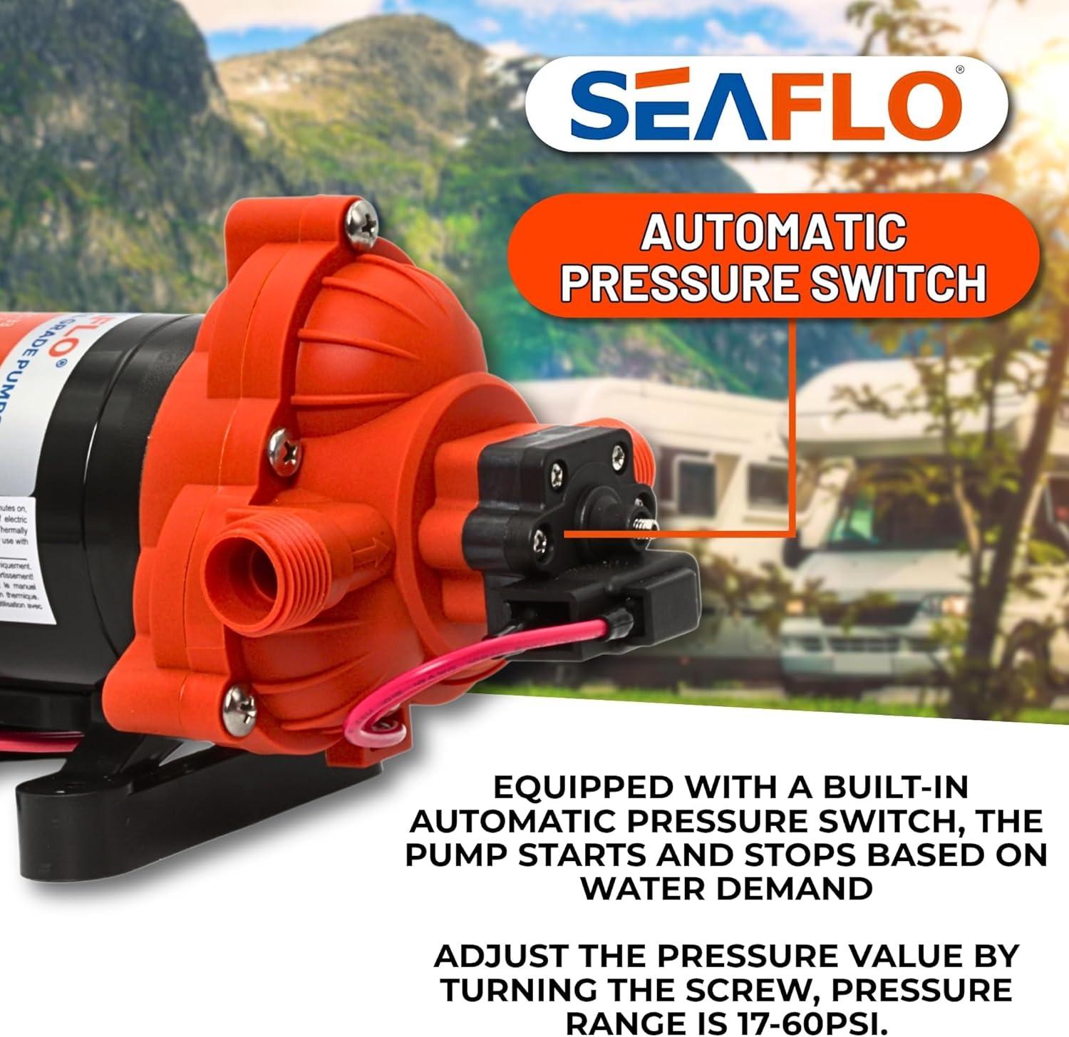 SEAFLO 123ABC, 3.0A, 12V, Orange and White, Diaphragm Self Priming Water Transfer Pump, 3.0 GPM
