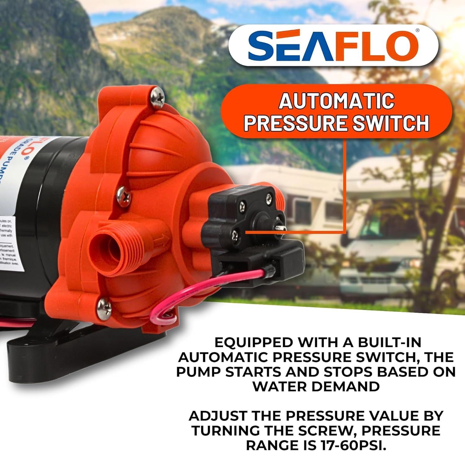 SEAFLO 123ABC, 3.0A, 12V, Orange and White, Diaphragm Self Priming Water Transfer Pump, 3.0 GPM