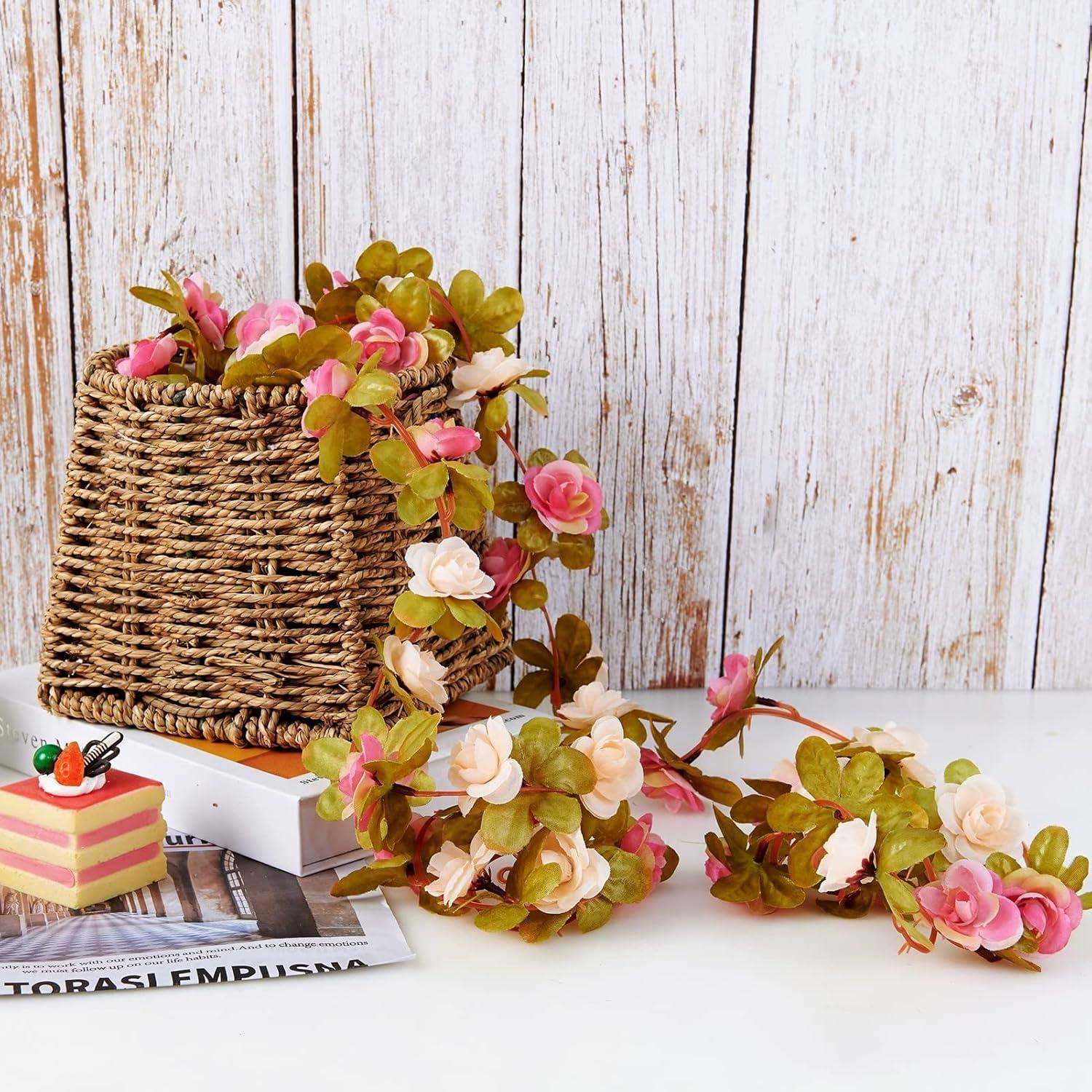 Flower Garland, Artificial Hydrangea Vine Flowers, Hanging Fake Hydrangeas Vine for Room Anniversary Wedding Birthday Christmas Wall Arch Decor, 2 Pcs, Floral Garland, Champagne Flower