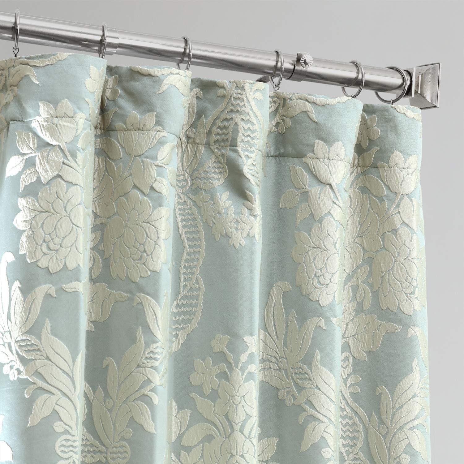 Magdelena Steel Blue & Silver Designer Damask Curtain (1 Panel), Magdelena Steel Blue & Silver, 50W X 108L