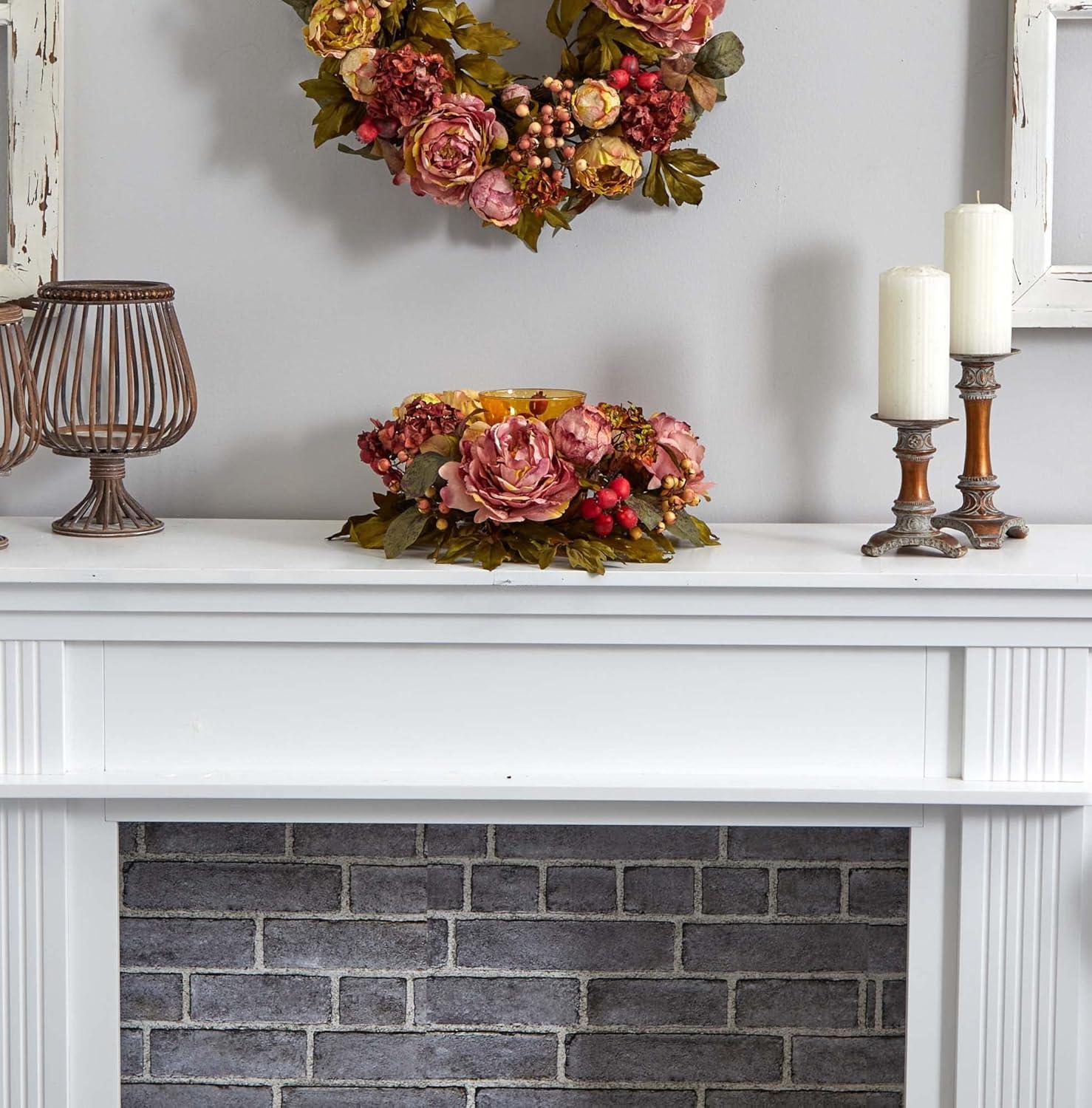 Burgundy Peony and Hydrangea Fall Floral Candelabrum