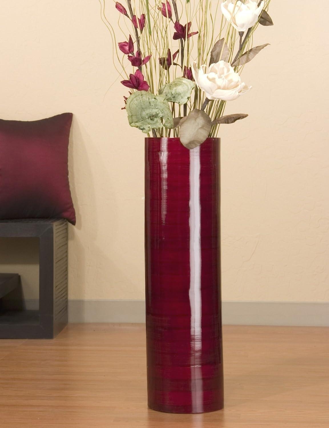 25" Bamboo Cylinder Floor Vase - Mahogany Red