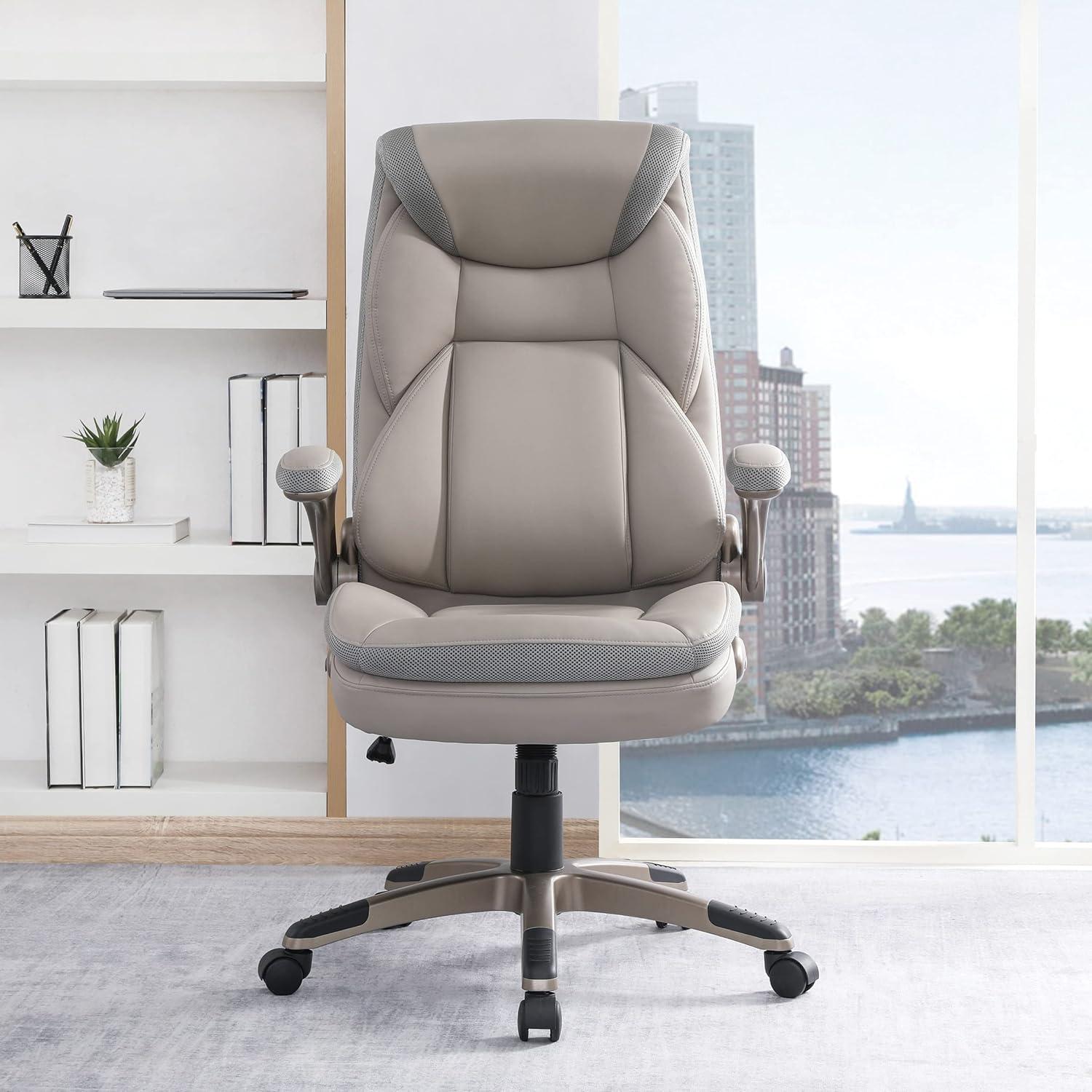 Executive Taupe Gray Bonded Leather Chair with Cocoa Coated Nylon Base